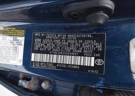 2005 Toyota Camry Le z USA, uszkodzony, nr VIN 4T1BE30K25U049001